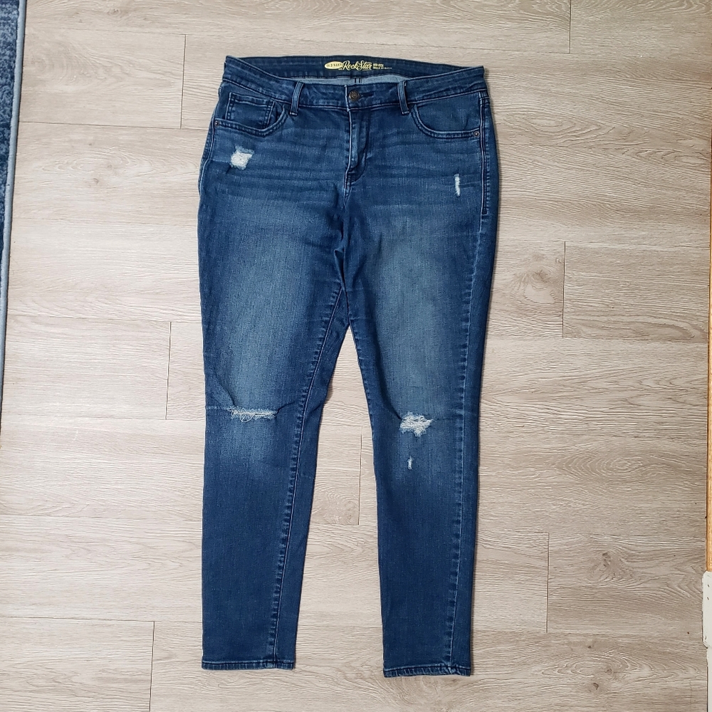 Old Navy The Rock Star size 12 mid rise distressed jean denim medium wash